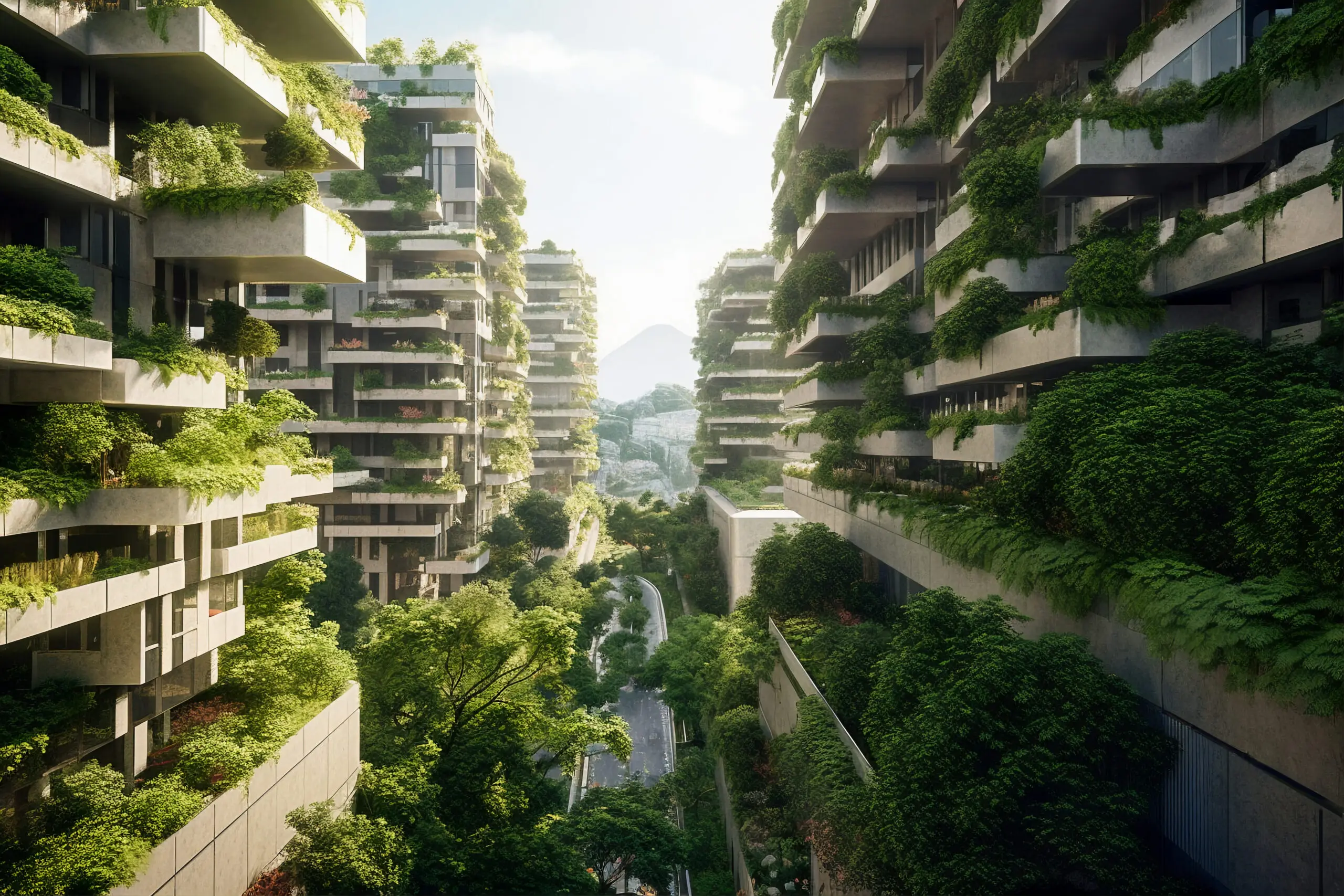 View city with apartment buildings green vegetation